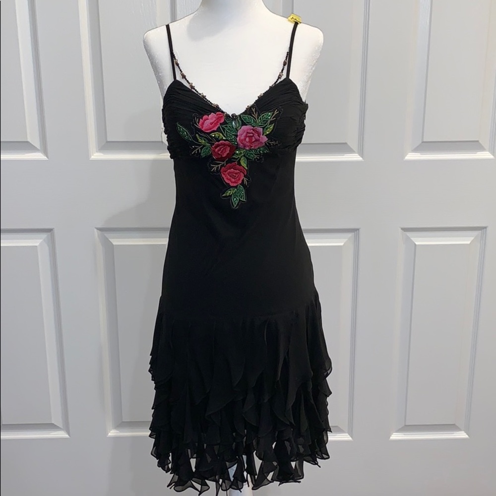 Sue Wong Black embroidered beaded dress. Size 2